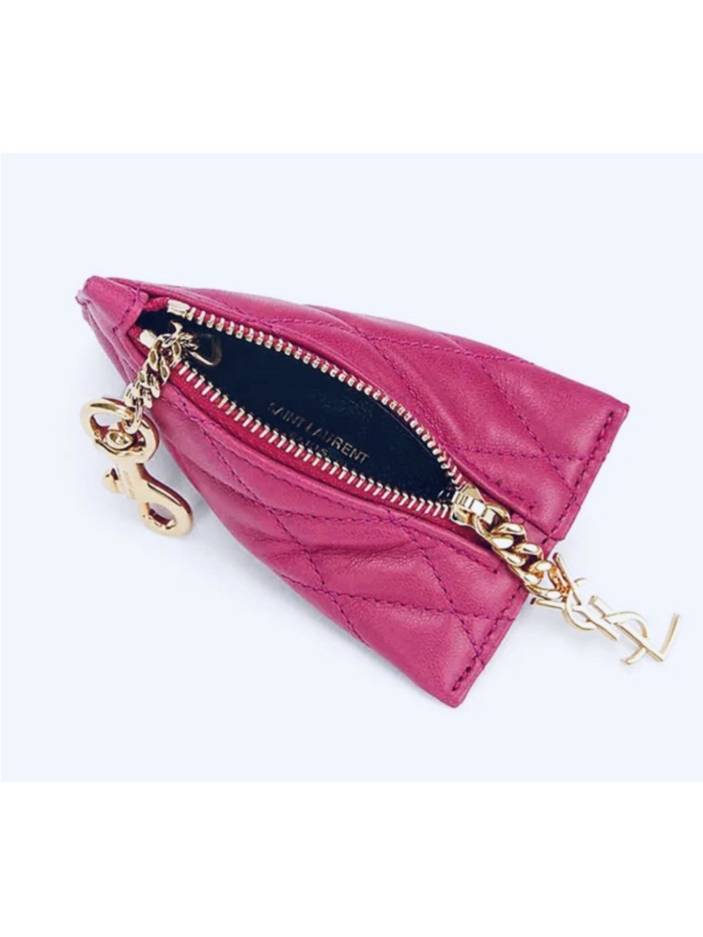 Saint Laurent Fuchsia Quilted Leather Mini Key Pouch with Gold Hardware - Picture 11 of 15